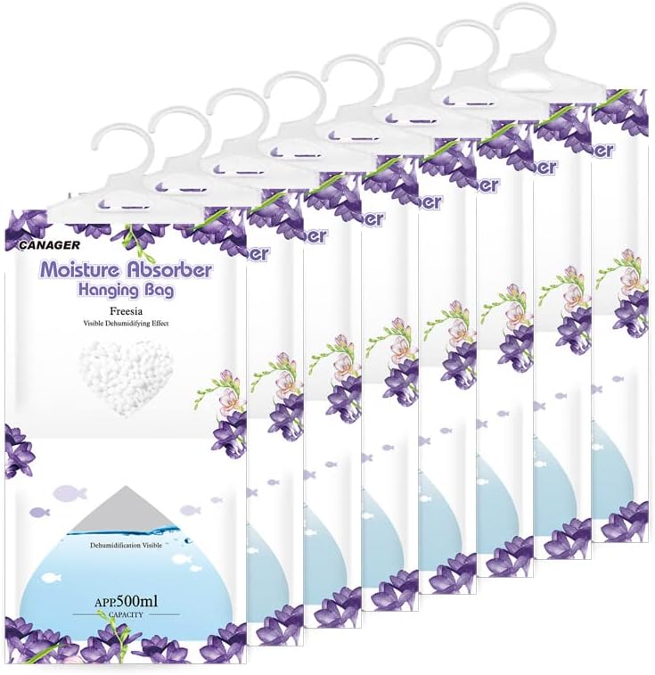 CANAGER Hanging Moisture Absorber, Freesia Moistureproof Hanging Bag，Dehumidifier Bag (8 packs) Hanging Closet Dehumidifier Bags, Moisture Absorb 12.5 oz - Image 1